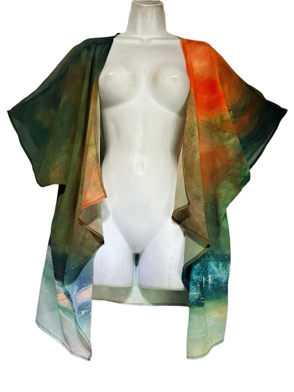 Le Galeriste Moon Tide Orange Victoria Evans Fine Art Sheer Kimono Wrap One Size
